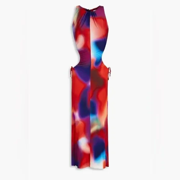 REBECCA VALLANCE Del Prado Cutout Printed Jersey Midi Dress Size 6